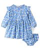Doodle Poodle 100% Cotton Full Sleeves Frock With Bloomer Floral Print - Bright White