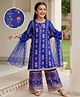 Earthy Single Jersey Knit Full Sleeves Foil Printed Kurta Palazzo Set with Dupatta - Royal Blue