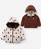 Kookie Kids Full Sleeves Padded Hooded Reversible Jacket with Gummy Bears Design - White & Brown