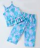 Tiara Cotton Sleeveless Leaves Printed Top With Coordinating Palazzo Set - Blue