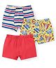 Babyhug 100% Cotton Above Knee Length Trunks Striped & Vehicle Print Pack of 3 - Multicolour