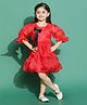 Tales & Stories Three Fourth Puffed Sleeves Boe Detailed Party Wear Dress - Red