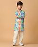 Tales & Stories Viscose Full Sleeves Geometric Design Printed Kurta & Pyjama Set - Blue
