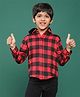 Tales & Stories Full Sleeves Checked Hooded Shirt - Red