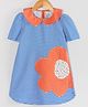 Hugsntugs Half Sleeves Striped & Flower Patch Detailed Dress - Blue