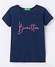UCB Cotton Half Sleeves T-Shirt Glitter Text Print - Blue