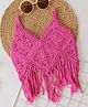Woonie Cotton Sleeveless Handmade Fringed Top - Pink