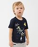 One Friday Half Sleeves Ship & Umbrella Printed T-Shirt - Navy Blue