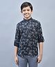 CRIMSOUNE CLUB Full Sleeves Floral Printed Shirt - Navy Blue
