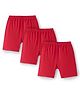 Red Rose Cotton Knit Knee Length Solid Shorts Pack of 3 - Red