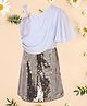 Cutecumber One   Shoulder Sleeves  Sequined Embellished Georgette Dress - Aqua