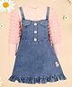 Cuutecumber Floral Detailed Pinafore Dress With Full Sleeves Top - Blue