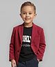 Babyhug Full Sleeves Solid Corduroy Blazer With Text Print T-Shirt - Maroon & Black