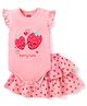 Babyhug 100% Cotton Frill Sleeves Onesies With Skirt Strawberry Print - Pink