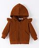 Kookie Kids Full Sleeves Front Open Hoodie With Frill Detailing & Cable Knit Design - Brown