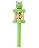 WudnKrafts Wooden Teddy Face Stick Baby Rattles with Ghungroo | Toys for Infants | Baby Rattle - Green, Pack of 1