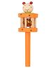 WudnKrafts Wooden Teddy Face Stick Baby Rattles with Ghungroo | Toys for Infants | Baby Rattle - Orange, Pack of 1