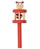 WudnKrafts Wooden Teddy Face Stick Baby Rattles with Ghungroo | Toys for Infants | Baby Rattle - Red, Pack of 1