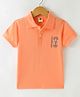 Zero Cotton Knit Half Sleeves Polo T-Shirt With Car Print - Peach
