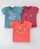 Zero Sinker Cotton Knit Half Sleeves Tops with Unicorn & Text Print Pack of 3 - Strawberry Turquoise & Coral