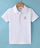 Zero Cotton Knit  Half Sleeves Polo Neck T-Shirt with Text Print - White