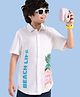 Ollington St. 100% Cotton Knit Pique Half Sleeves Shirt Beach Life Print - White