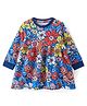 Babyhug Cotton Knit Full Sleeves Winter Frock with Floral Print - Navy Colour