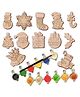 Mini Leaves Wooden DIY Christmas Santa Claus Wooden Fridge Magnets Cut Outs Multicolor Set of 12