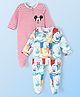 Babyhug Disney Cotton Knit Full Sleeves Sleepsuit With Stripes & Mickey Mouse Print Pack Of 2 - Multicolor