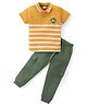 Babyhug Single Jersey Knit Half Sleeves Striped Polo T-Shirt & Pant Set - Yellow & Green