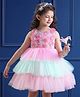 Mark & Mia Sleeveless Solid Colour Layered Party Frock with Floral Applique - Pink