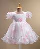Mark & Mia Woven Puffed Sleeves Knee length Party Frock with Floral Print - White