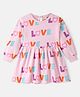 Bonfino 100% Cotton French Terry Knit Full Sleeves Text Print Dress - Pink