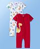 Doodle Poodle 100% Cotton Half Sleeves Romper Dino Print Pack of 2 - Red & White