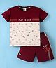 Mini Donuts 100% Cotton Half Sleeves Text Printed T-Shirt & Shorts Set - Maroon