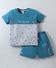 Mini Donuts 100% Cotton Half Sleeves Text Printed T-Shirt & Shorts Set - Blue