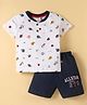 Mini Donuts 100% Cotton Knit Half Sleeves T-Shirt & Shorts Set Balls Print - Navy Blue