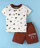 Mini Donuts 100% Cotton Knit Half Sleeves T-Shirt & Shorts Set Balls Print - Brown