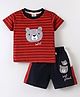 Mini Donuts 100% Cotton Knit Half Sleeves T-Shirt & Shorts Set Bear Print - Red