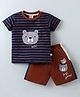 Mini Donuts 100% Cotton Knit Half Sleeves T-Shirt & Shorts Set Bear Print - Brown