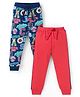 Babyhug Cotton Knit Full Length Text Printed Lounge Pants Pack of 2 - Navy Blue & Dark Pink