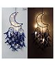 Duli Handmade Crescent Moon Dream catcher Hanging with Lights and Blue color Feathers for Home Decoration