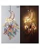 Duli Handmade Crescent Moon Dream catcher Hanging with Lights and Multicolor Feathers for Home Decoration