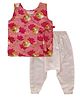 Snowflakes Cotton Sleeveless Cow & Floral Printed Jhabla & Harem Pant Set - Pink