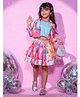 Lil' Drama Mattel Featuring Sequin Embellished Top With Full Sleeves Barbie Printed Coordinating Shrug & Skirt Set - Pink