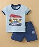 Teddy Sinker Knit Half Sleeves T-Shirt & Shorts Set with Beach Theme - Blue