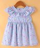 Teddy Cotton Woven Cap Sleeves Frock with Frill Detailing & Polka Dot- Blue