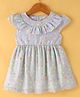 Teddy Cotton Woven Cap Sleeves Frock with Frill Detailing & Polka Dot- Grey