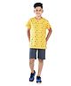 Clothe Funn Knit Half Sleeves Helicopter & Clouds Printed Tee & Shorts Set - Gold