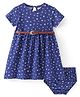 Babyhug Single Jersey Knit Half Sleeves Frock with Bloomer & Belt Floral Print - Purple